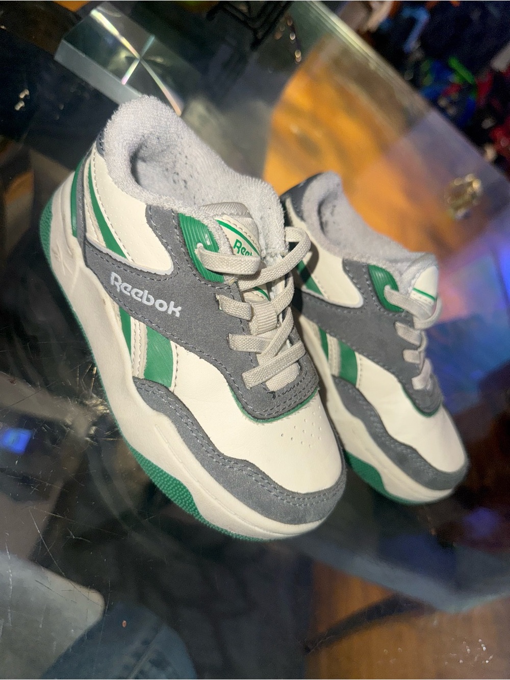 Reebok Kids White, Gray & Green Sneakers